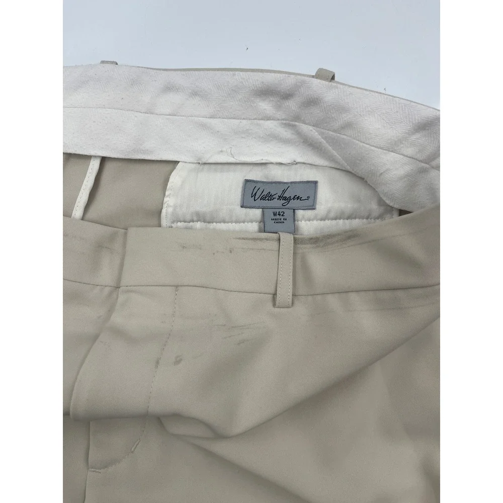 Walter‎ Hagen Mens Golf Shorts Tan Khaki Flat Front W42 Athletic Performance